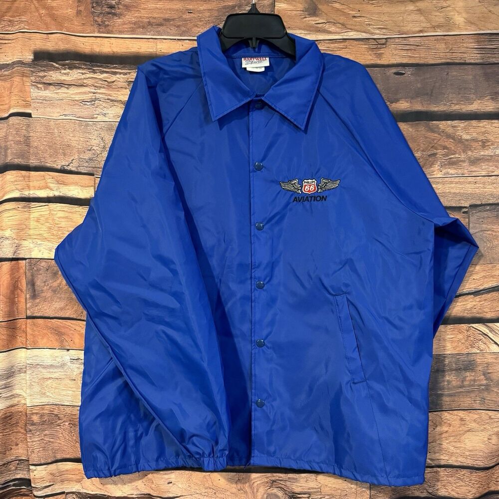 Vintage Phillips 66 Aviation Jacket Mens XL Blue Windbreaker Hartwell Snap Front